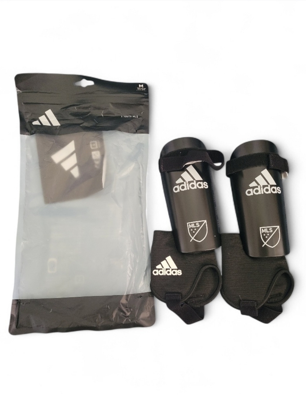 3/$22 - Adidas Black and White MLS Shin Guards with Ankle Straps